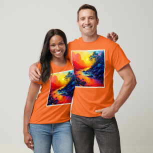Levend Landschap Kunstwerk met Zonsondergang aan d T-shirt