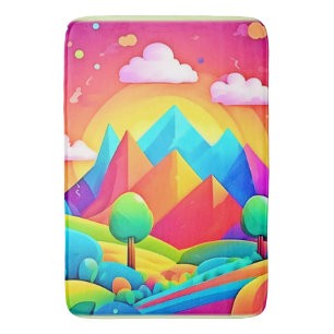 Levend Landschap met Regenboog Cartoon Badmat