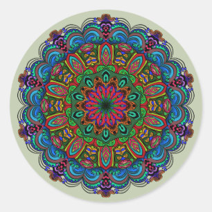 Levend Mandala Bloemmotief & Geometrisch Patroon Ronde Sticker