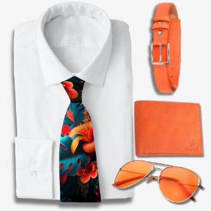 Levend Oranje Hawaiaans patroon Stropdas