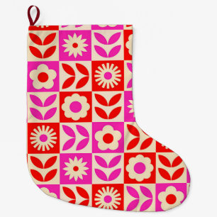 Levend patroon met retro bloemen grote kerstsok