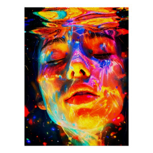 Levend Portret van Vrouw Onder Water Olie Schilder Perfect Poster