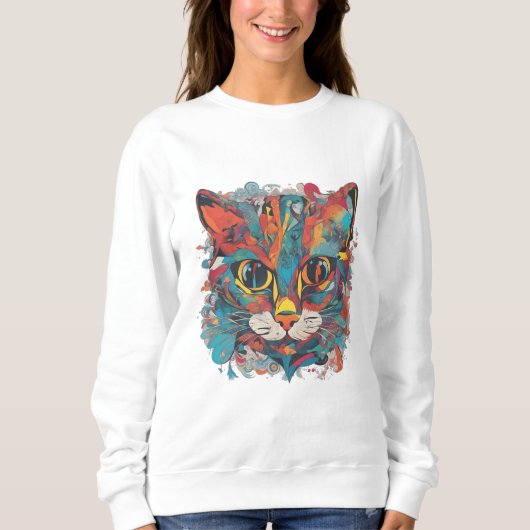 Levend psychedelisch abstract kat kunst sweatshirt (Voorkant)
