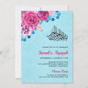 Levend Roze Bloem Baby Meisje Aqiqah Kaart