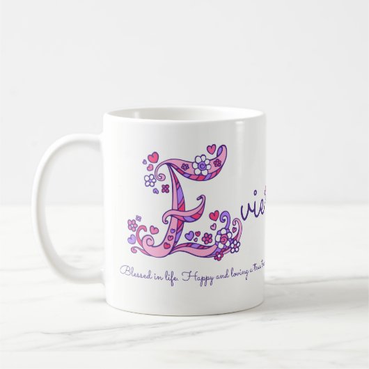 Levende benaming: decoratieve E-monogram-mok Koffiemok (Links)