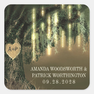 Levende eikenboom Spaans mos bruiloft gunst Sticke Vierkante Sticker