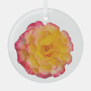 Levende gele en roze roos glas ornament