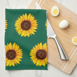 Levende Gele Zonnebloem Bloei Theedoek