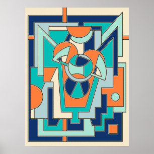 Levende geometrische abstract in vlak oranje en te poster