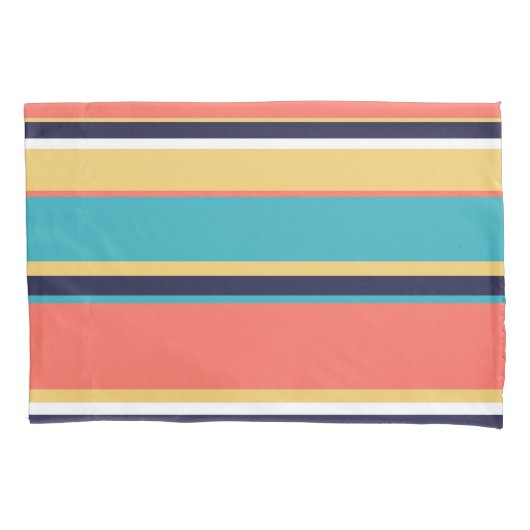 Levende koraal-, blauwe en gele strepen kussensloop (Voorkant)