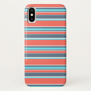 Levende koraal-, blauwe en grijze strepen iPhone x hoesje