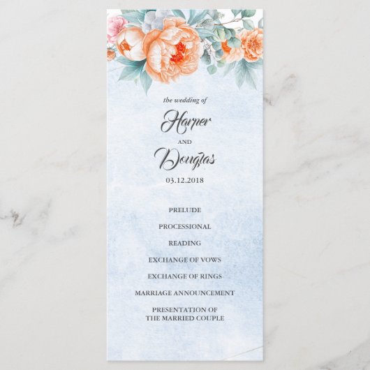 Levende koraal bloemenelegante bruiloft programma' programma (Voorkant)