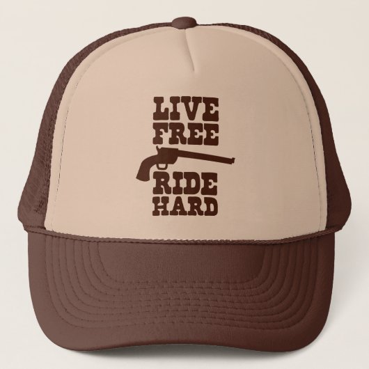 LEVENDE VRIJE RIDE HARD cowboy rodeo motto Trucker Pet (Voorkant)