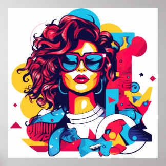 Levendig 80s stijlportret met een geometrisch patr poster