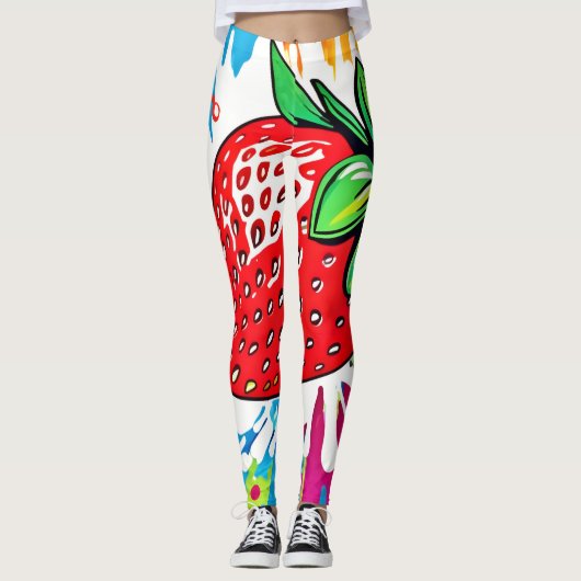 Levendig aardbeienkunstwerk leggings (Voorkant)