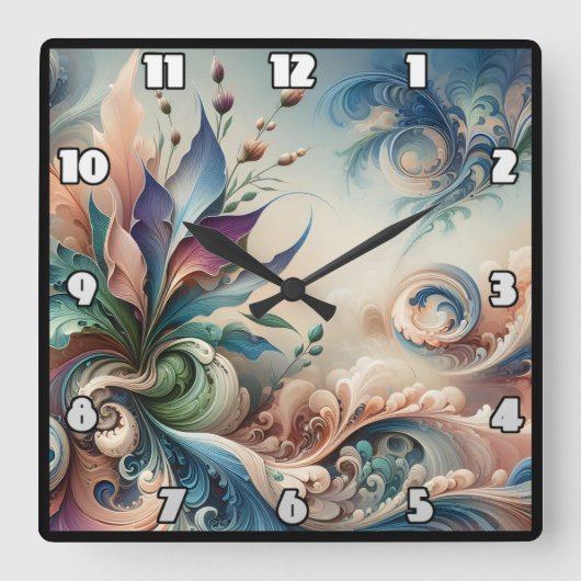 Levendig Abstract bloemontwerp in zachte kleuren Vierkante Klok (Voorkant)