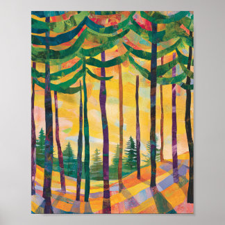 Levendig Abstract Bos Sunset Poster Wall Art