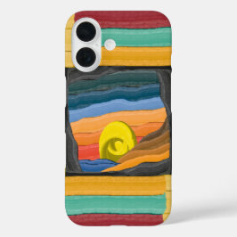 Levendig abstract landschap met gele spiraal iPhone 16 hoesje