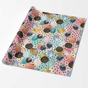 Levendig Abstract penseelstreek & Polka Dot Patter Cadeaupapier