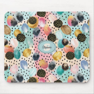 Levendig Abstract penseelstreek & Polka Dot Patter Muismat