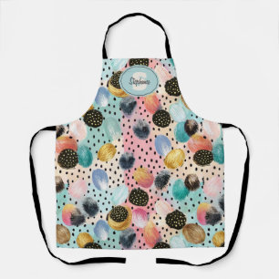 Levendig Abstract penseelstreek & Polka Dot Patter Schort
