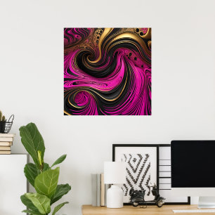Levendig Abstract Roze Zwart Goud Swirl Canvas Poster