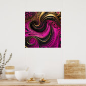 Levendig Abstract Roze Zwart Goud Swirl Canvas Poster (Keuken)