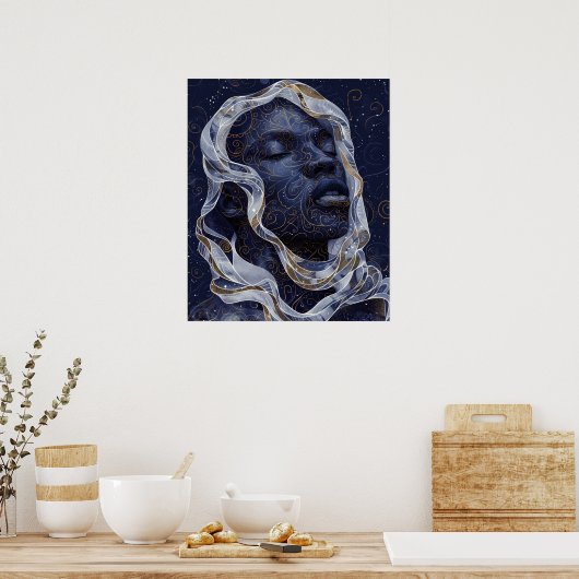 Levendig Afro-Amerikaans Man in Intricate Hood Pos Poster (Keuken)