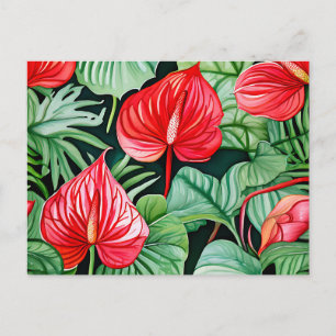 Levendig anthurium Waterverf patroon Briefkaart