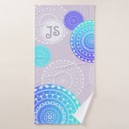 Levendig Aqua Blue Random Mandala Monogram Badhanddoek