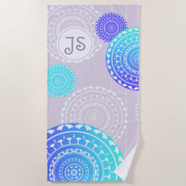 Levendig Aqua Blue Random Mandala Monogram Strandlaken