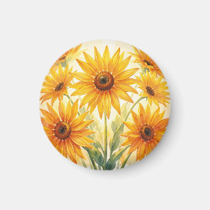 Levendig Aquarel Zonnebloemen Geel Oranje Bloemstu Magneet