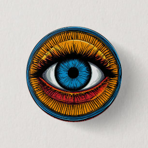 Levendig artistiek ontwerp van het boze oog ronde button 3,2 cm