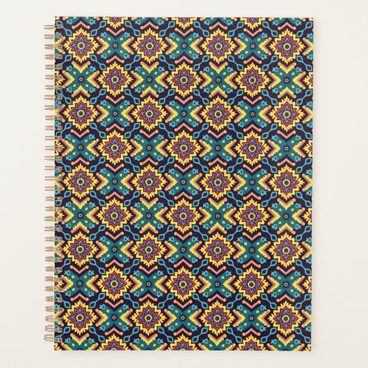 Levendig Azteeks geometrisch bloemenpatroon Planner (Voorkant)