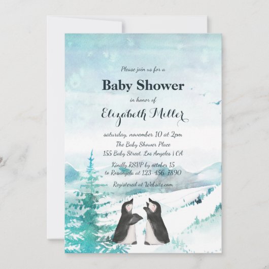 Levendig Baby shower van pinguïn-sneeuwlandschap Kaart (Voorkant)