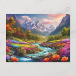 Levendig berg-rivierlandschap illustratie briefkaart