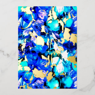 Levendig blauw abstract art w foiling folie feestdagenkaart