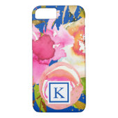 Levendig Blauw Bloemen en Confetti Monogram Case-Mate iPhone Case (Achterkant)