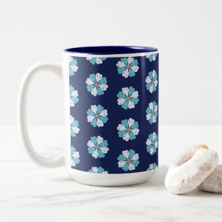 Levendig Blauw Bloemmotive Tweekleurige Koffiemok