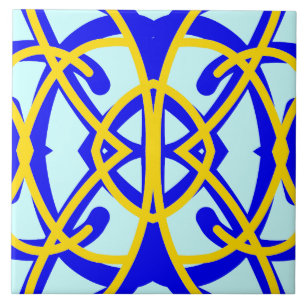 Levendig blauw & geel klassiek patroon tegeltje