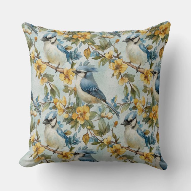 Levendig Blauw Jay Kussen (Voorkant)