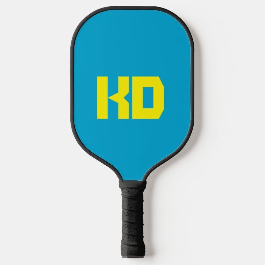 Levendig Blauw Kleur Geel Monogram Pickleball Paddle (Voorkant)