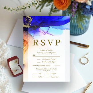 Levendig Blauw Sinaasappel Goud bruiloft RSVP Kaar Kaartje