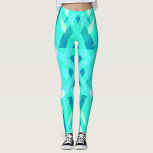 Levendig Blauw Turquoise Groen Wit Gym Oefening Leggings