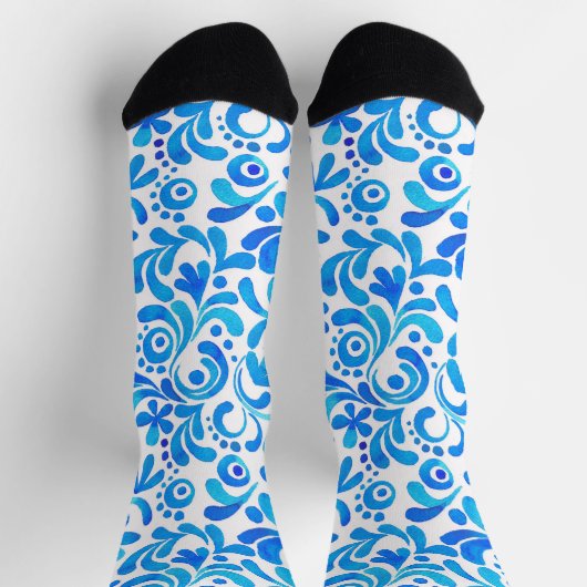 Levendig Blauw-Wit Waterverf Botanisch Sokken (Top)
