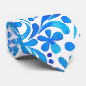 Levendig Blauw-Wit Waterverf Botanisch Stropdas (Opgerold)