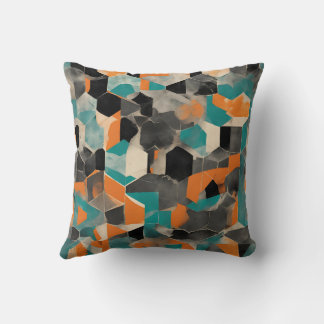 Levendig blauwgroen en mosterd geometrisch patroon kussen