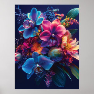 Levendig bloemboeket met neonbloemen poster