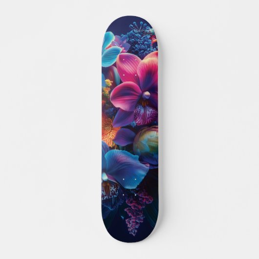 Levendig bloemboeket met neonbloemen skateboard (Voorkant)