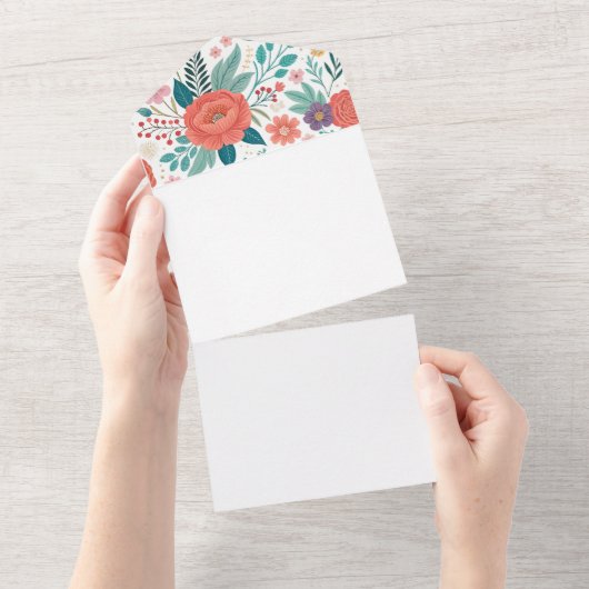 Levendig bloemenall-over printpatroon all in one uitnodiging (Afscheurbaar)